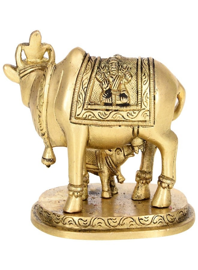 Two Moustaches Brass Holy Kamdhenu Cow and Calf Sculpture, Standard, Pack of 1 - Image 3